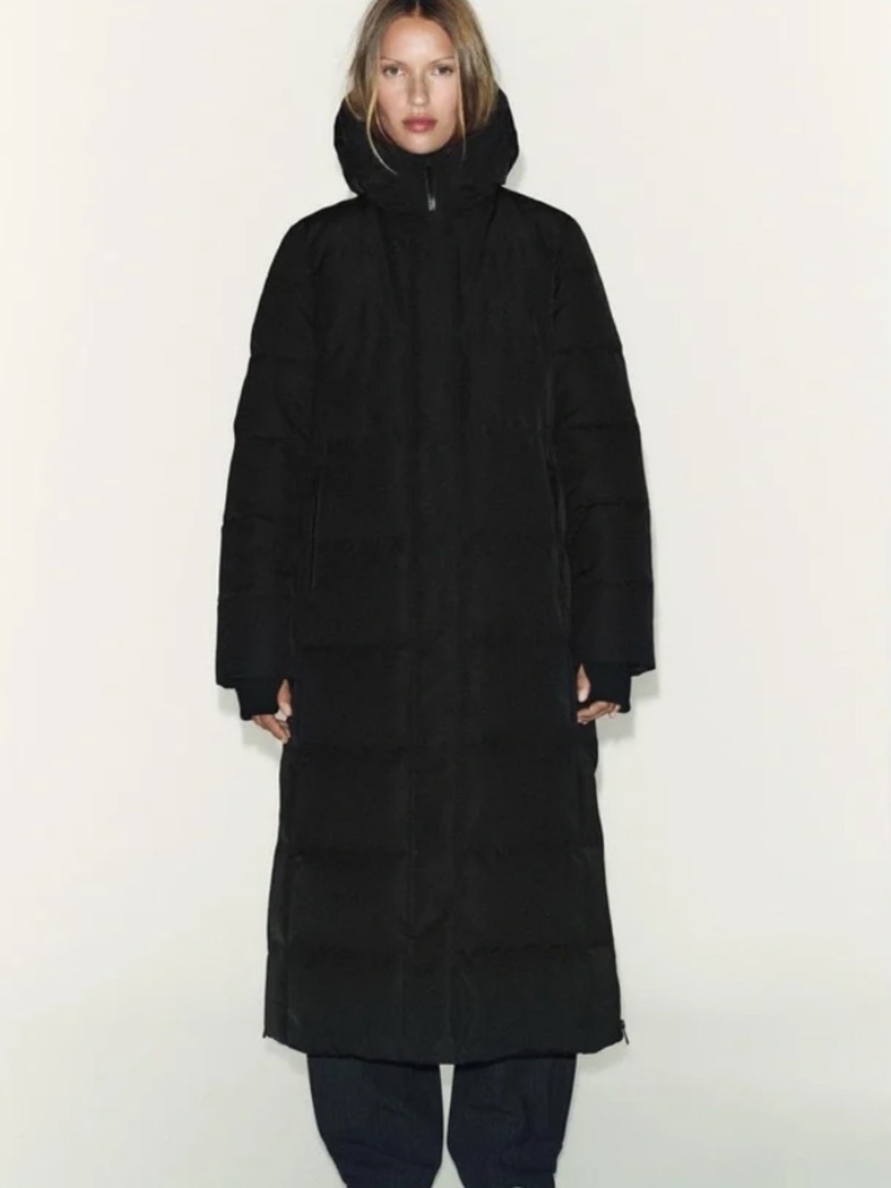 Zara NWT Black Long Down Puffer Coat Hooded Water Repellent XL 3046/247